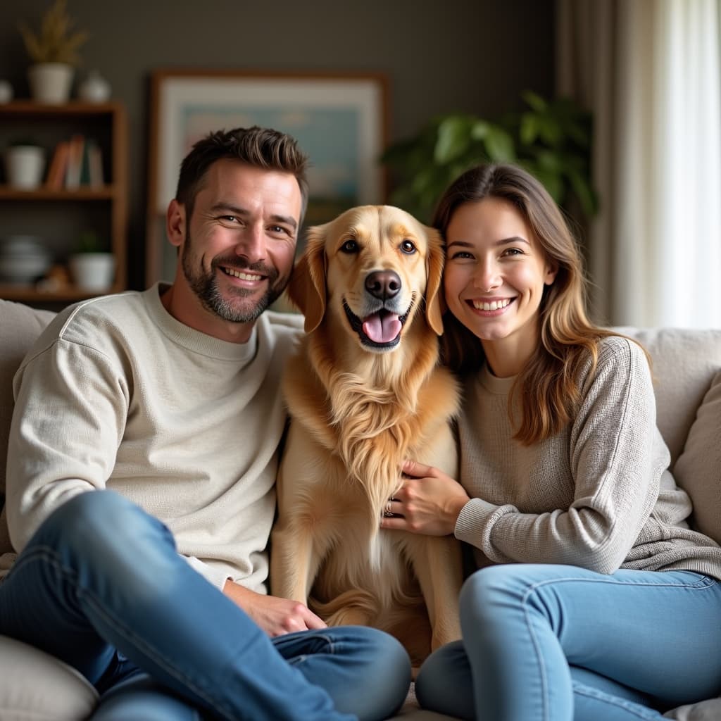 Happy family with their pet
