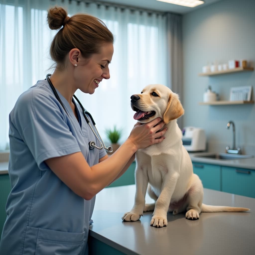 Veterinarian examining a pet